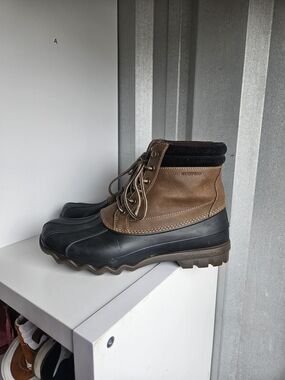 Sperry Top Sider Duck Boots Men’s 10 Brown Leather Waterproof Rubber Lace Up